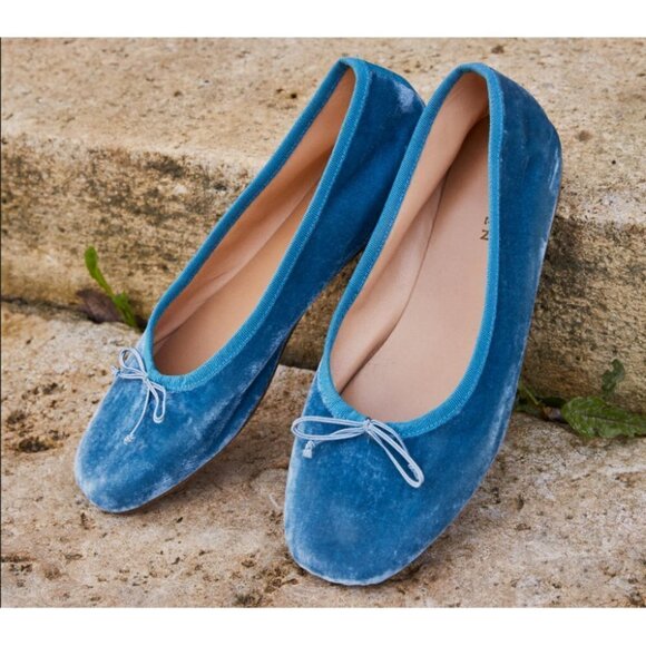 💕DOEN💕 Ballerina Slipper ~ Cerulean Blue Velvet Leather Flats EU 42 US 11 NWT - Picture 7 of 16